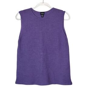 Eileen Fisher Purple Wool Knit Sleeveless Sweater Top Round Neck M Minimalist